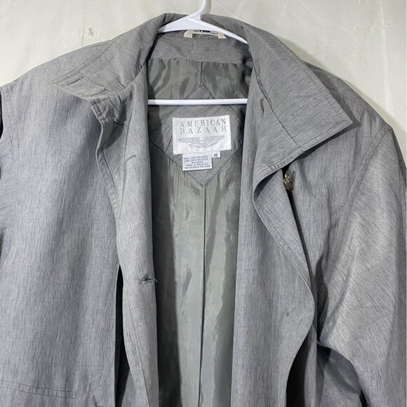 American Bazaar Woman's Trench Coat Size 10 Gray Long With Capelet Overlay - Picture 8 of 11